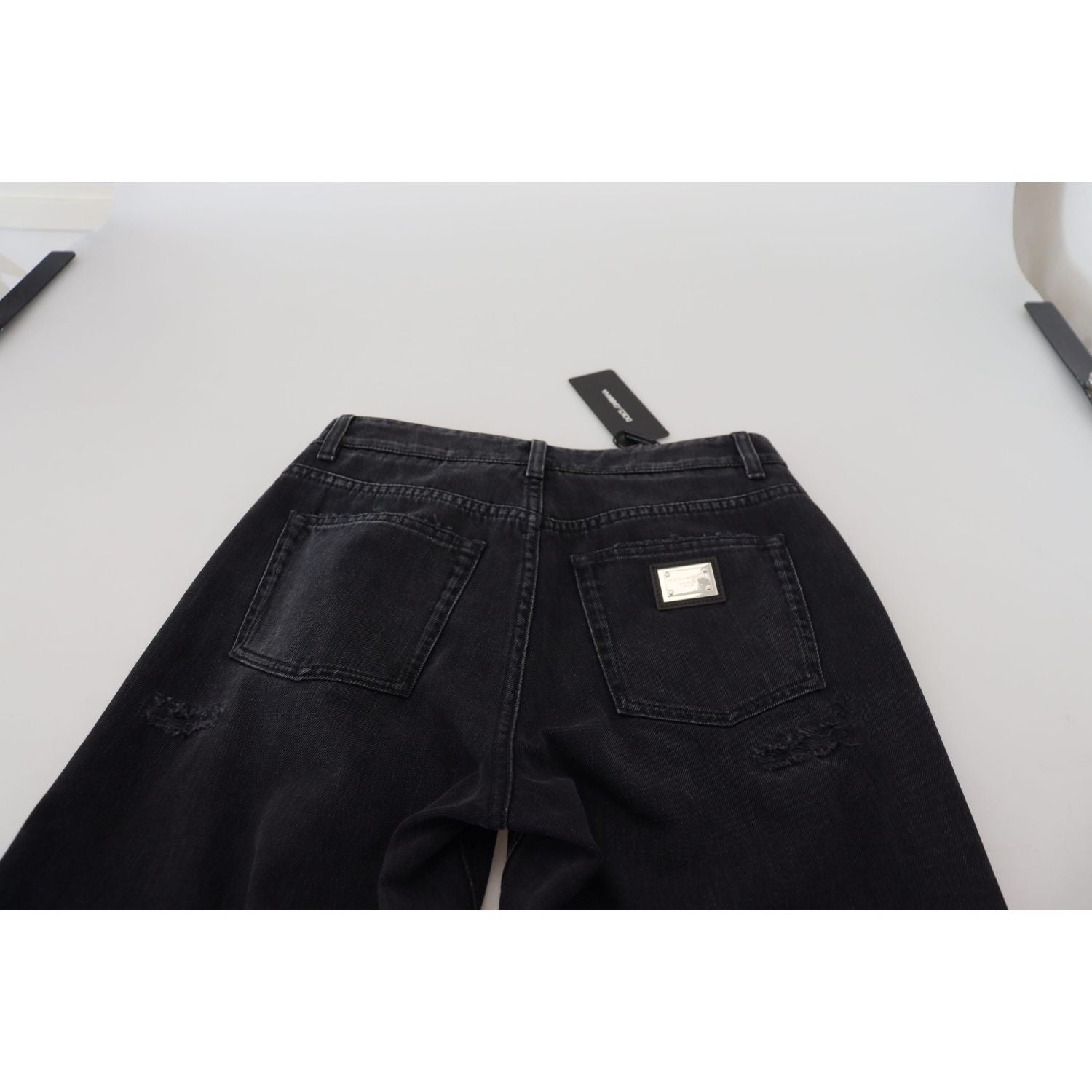 Dolce & Gabbana Black Cotton Tattered High Waist Denim Jeans