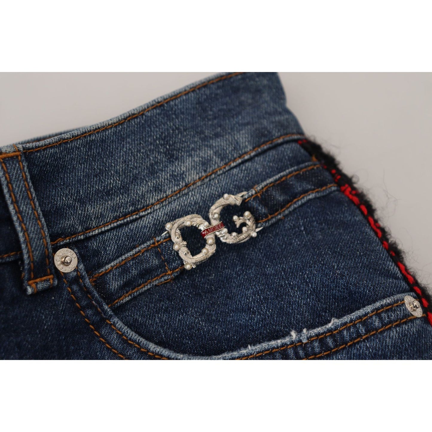 Dolce & Gabbana Blue Checkered Back Skinny Denim Jeans Jeans & Pants