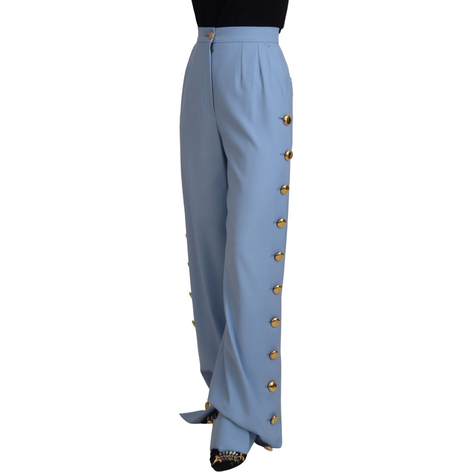 Dolce & Gabbana Light Blue Button Wide Leg Pants