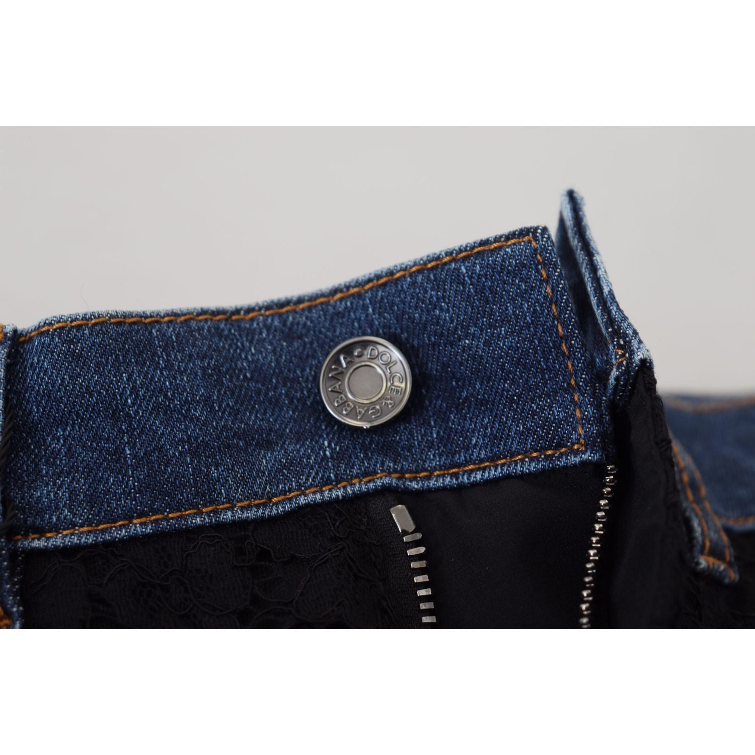 Dolce & Gabbana Black Floral Lace Front Skinny Denim Jeans