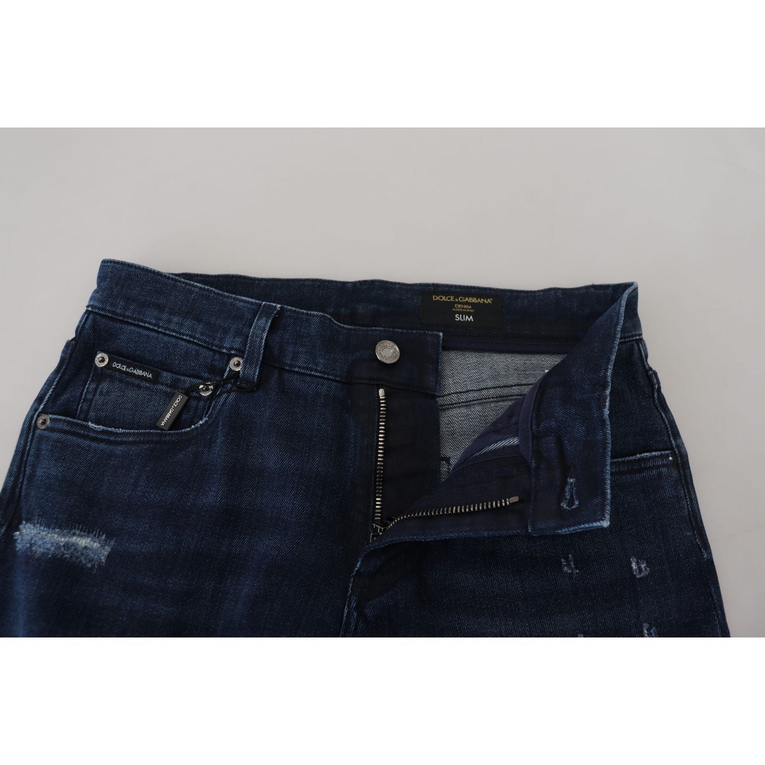 Dolce & Gabbana Blue Cotton Skinny Tattered Denim Jeans