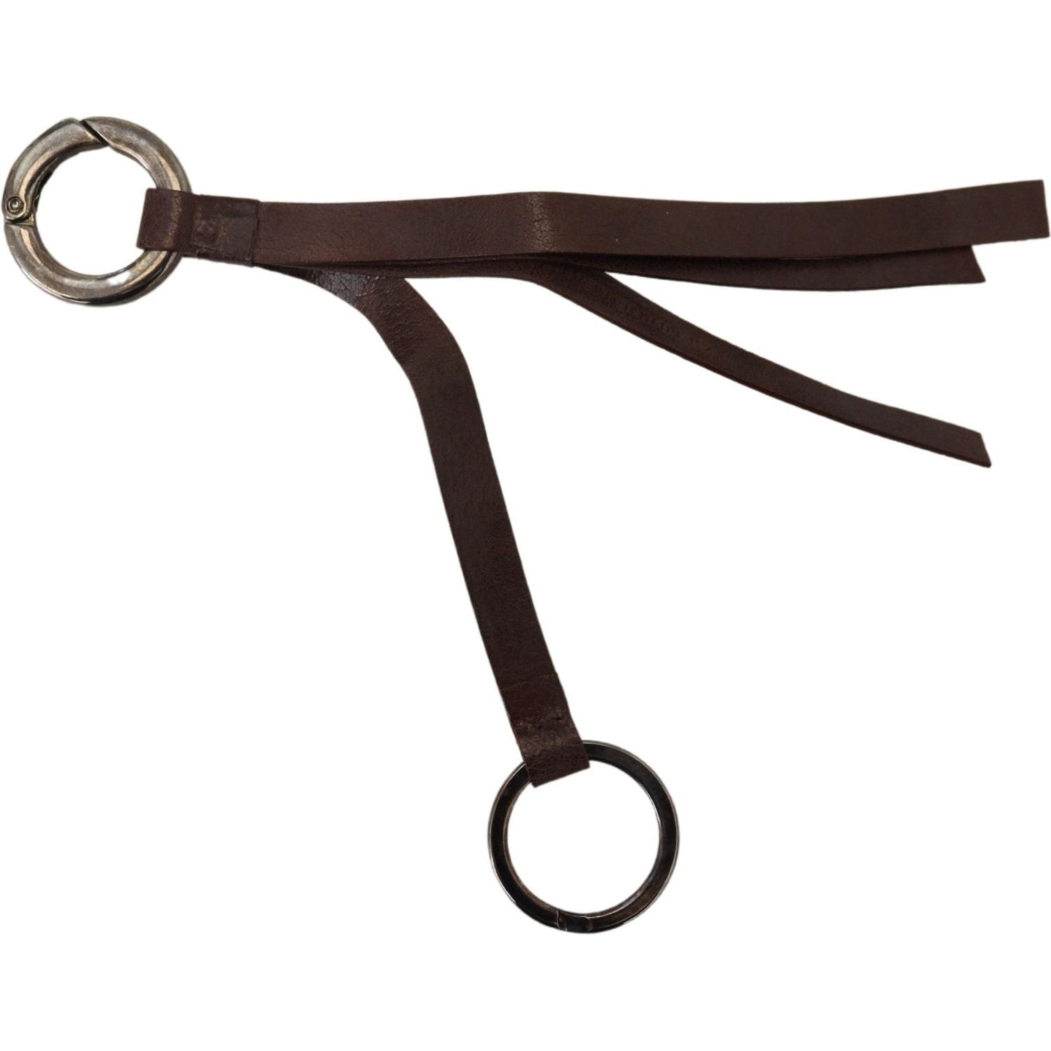 Costume National Brown Leather Silver Tone Metal Keyring Keychain