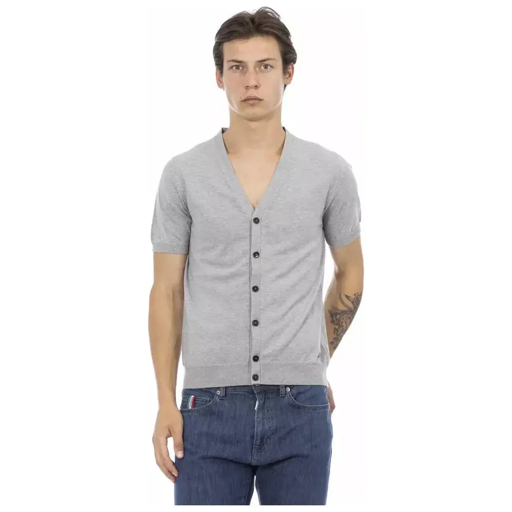 Baldinini Trend Gray Cotton Men Sweater 1728,67345744032,Baldinini Trend,Cardigans - Sweaters - Clothing,Clothing,Gray,Men,Men - Clothing,New with tags,Sweaters - Clothing,Sweaters - Men - Clothing,XL
