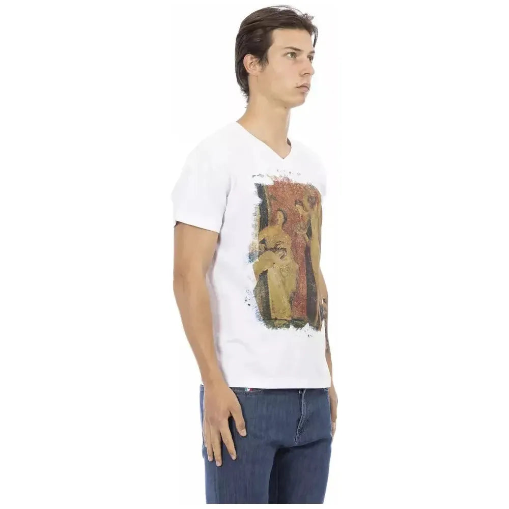 Trussardi Action White Cotton Men's V-Neck T-Shirt