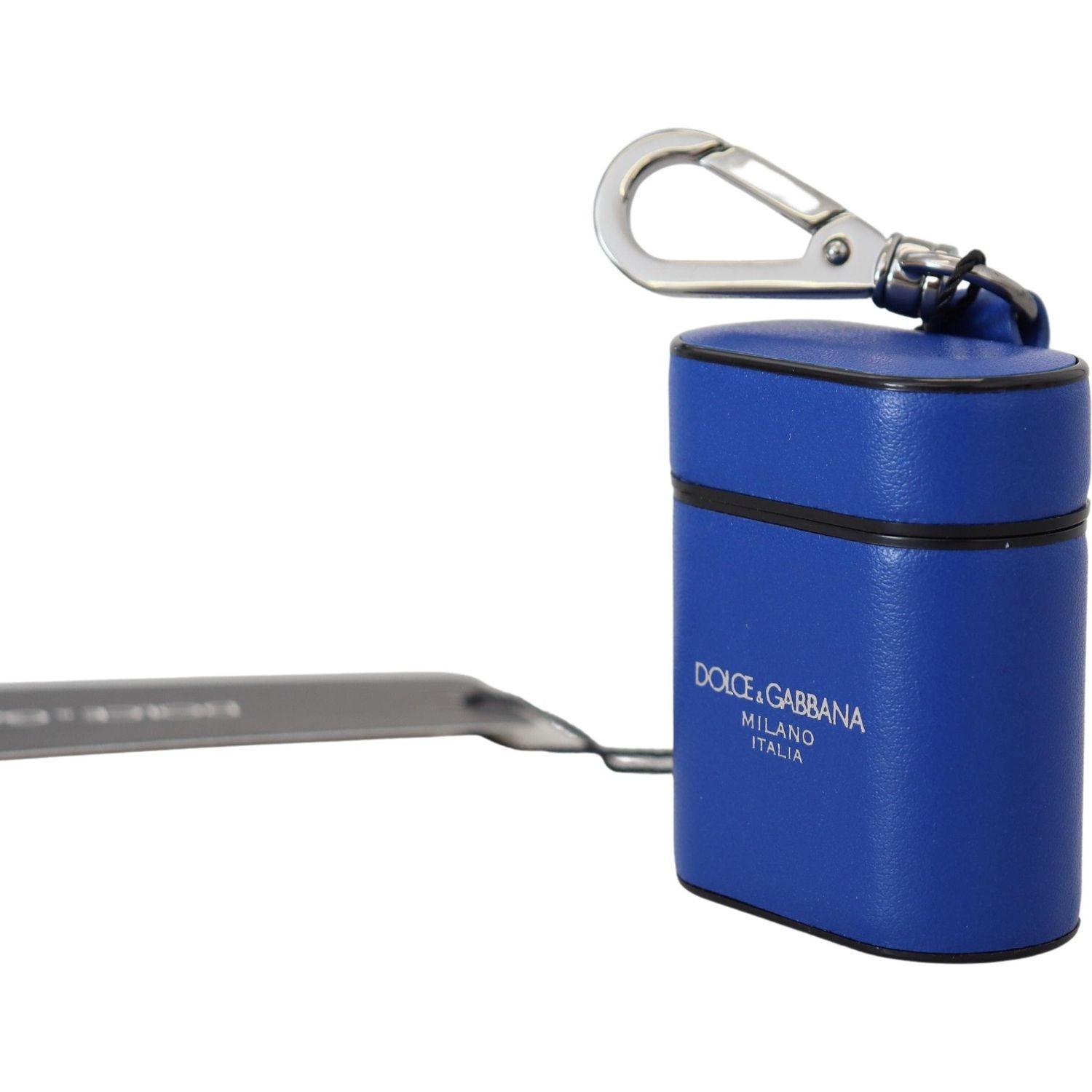 Dolce & Gabbana Blue Leather Silver Metal Logo Airpods Case