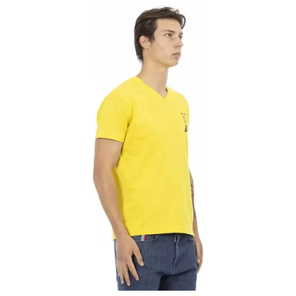 Trussardi Action Yellow Cotton Men V-Neck T-Shirt