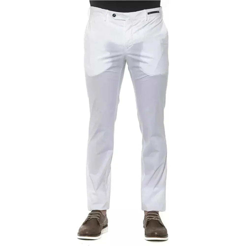 PT Torino White Cotton Men Slim Trouser