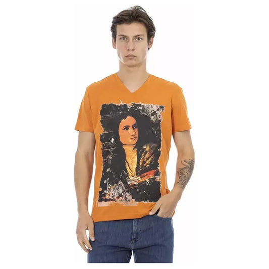 Trussardi Action Orange Cotton Men's V-Neck T-Shirt
