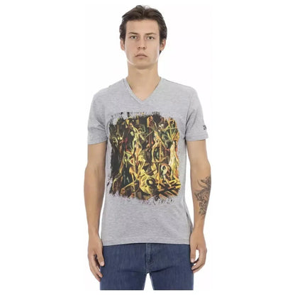 Trussardi Action Gray Cotton Men's V-Neck T-Shirt