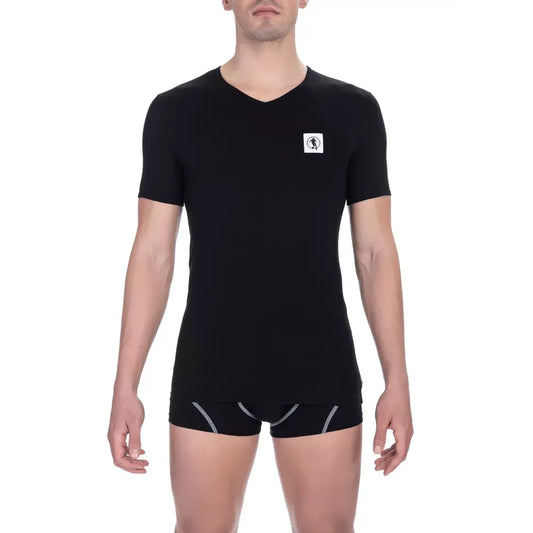 Bikkembergs Black Cotton Men V-Neck T-Shirt