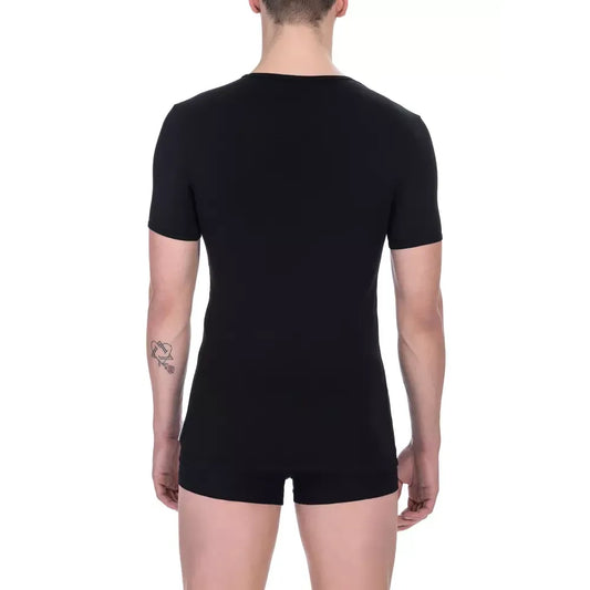 Bikkembergs Black Cotton Men V-Neck T-Shirt