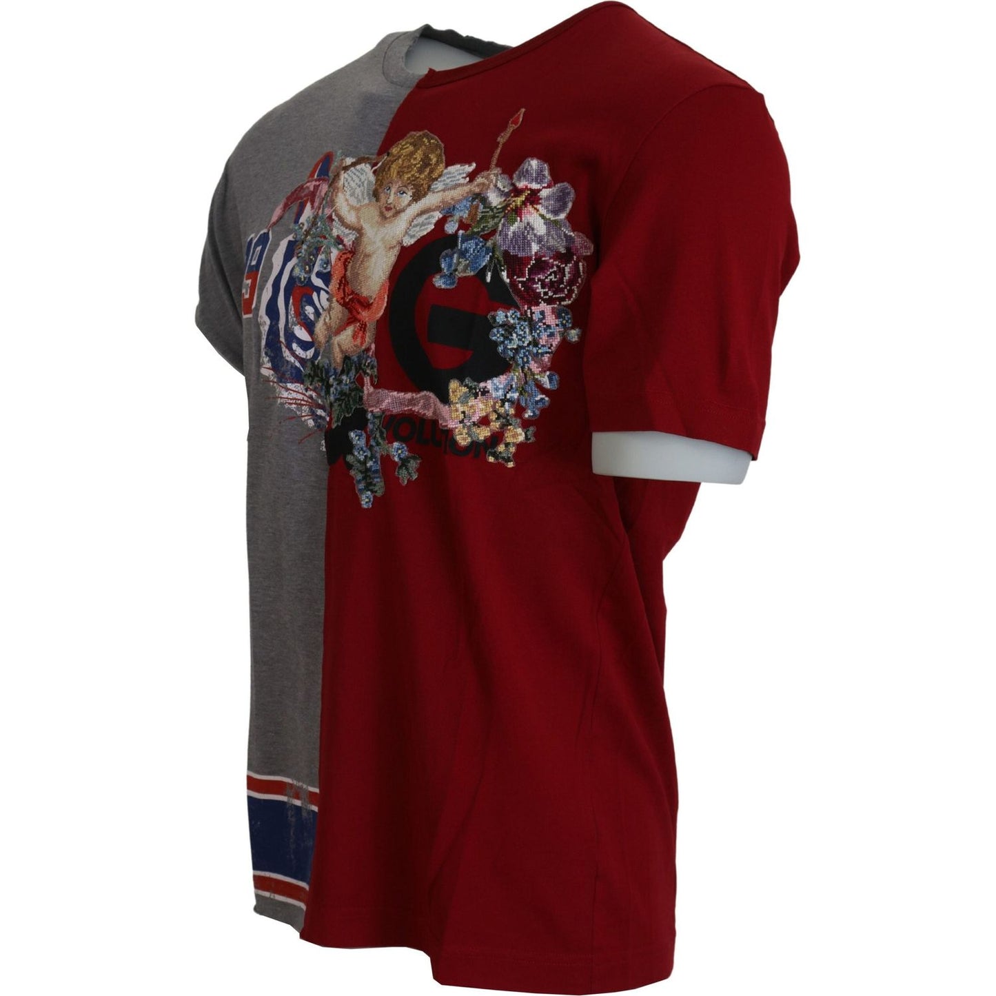 Dolce & Gabbana Red Gray Two Model DG Angel Crewneck T-shirt
