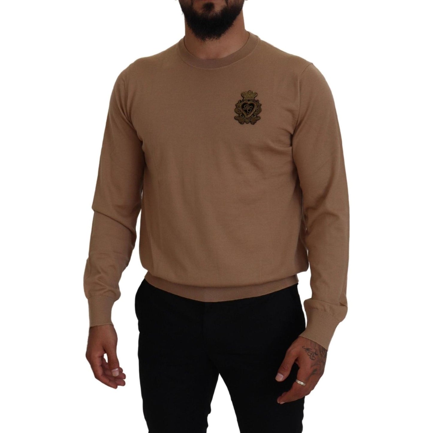 Dolce & Gabbana Beige Cashmere Crown Logo Pullover Sweater