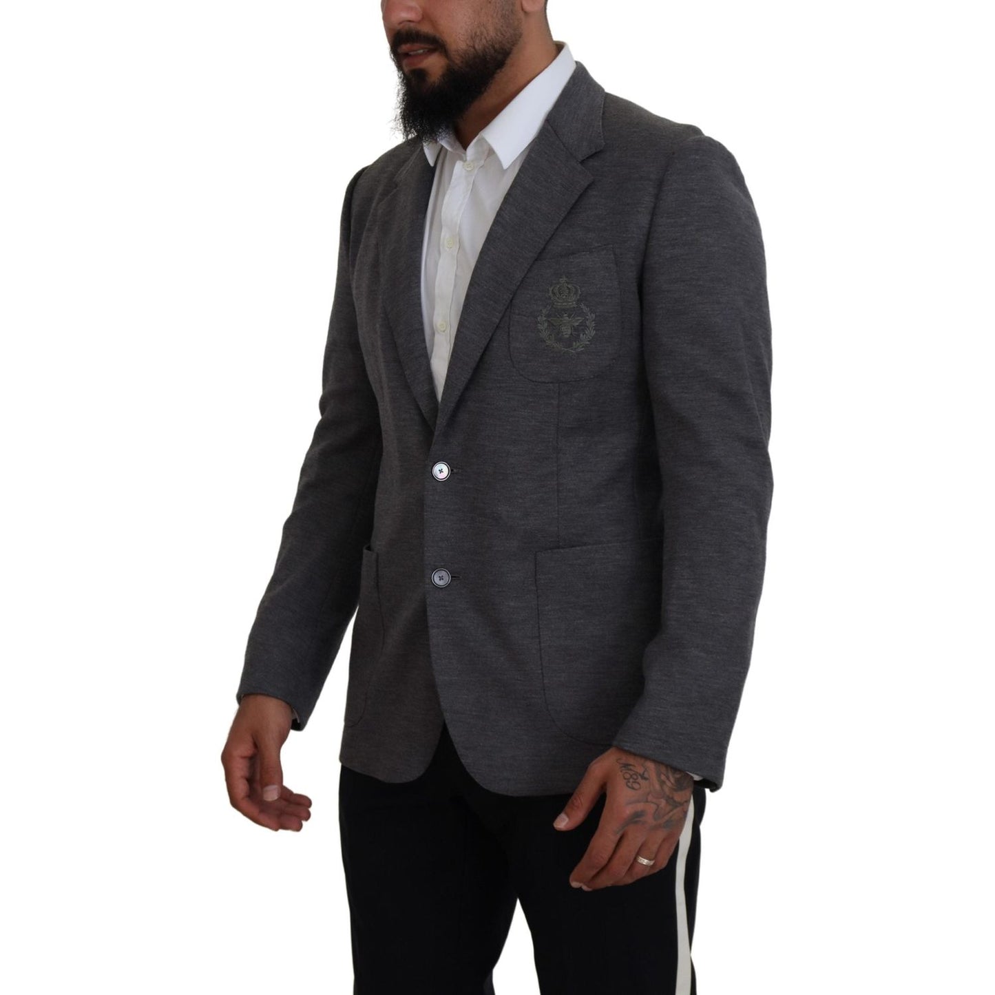 Dolce & Gabbana Gray Wool Stretch Slim Fit Jacket Blazer