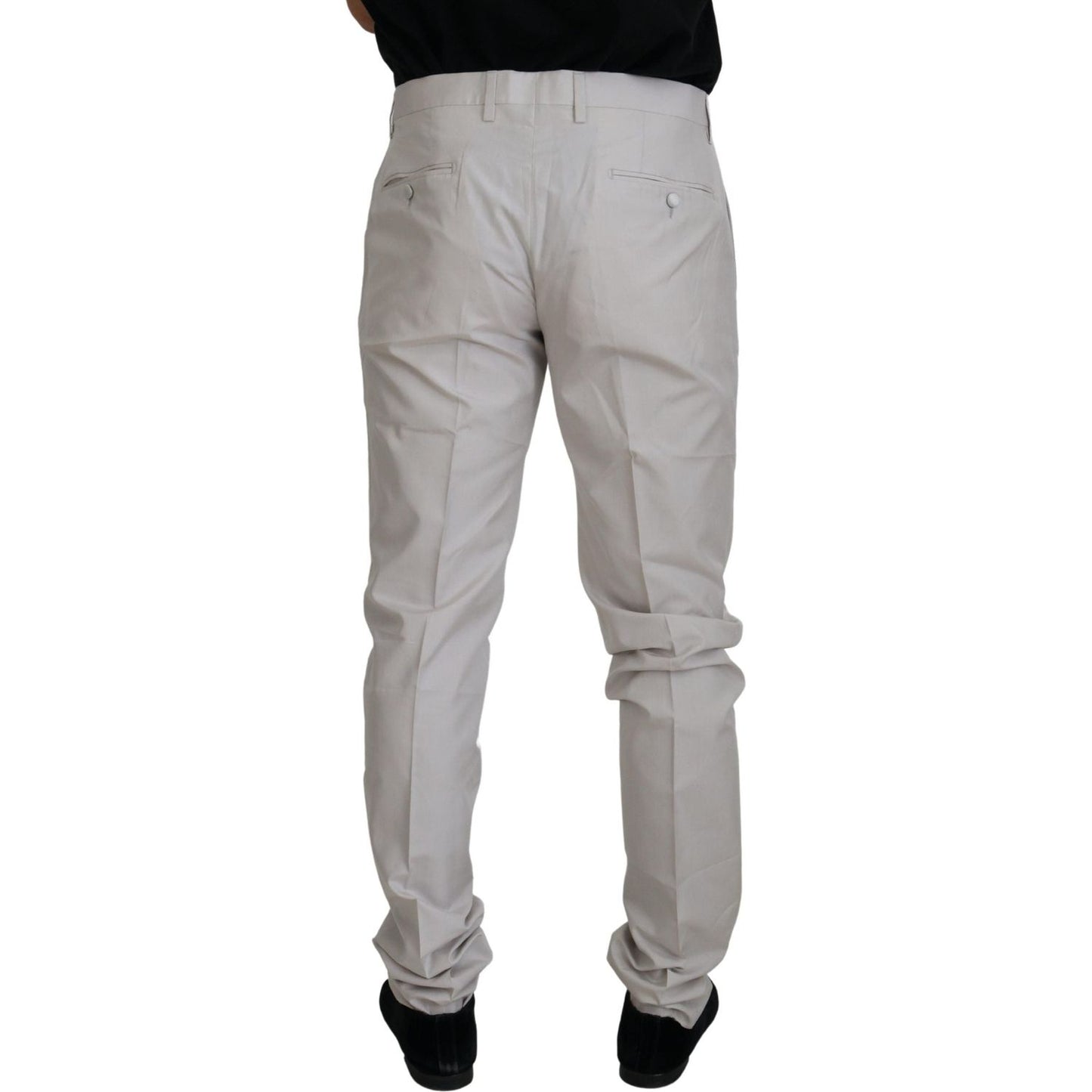 Dolce & Gabbana Off White Silk Mid Waist Chino Pants