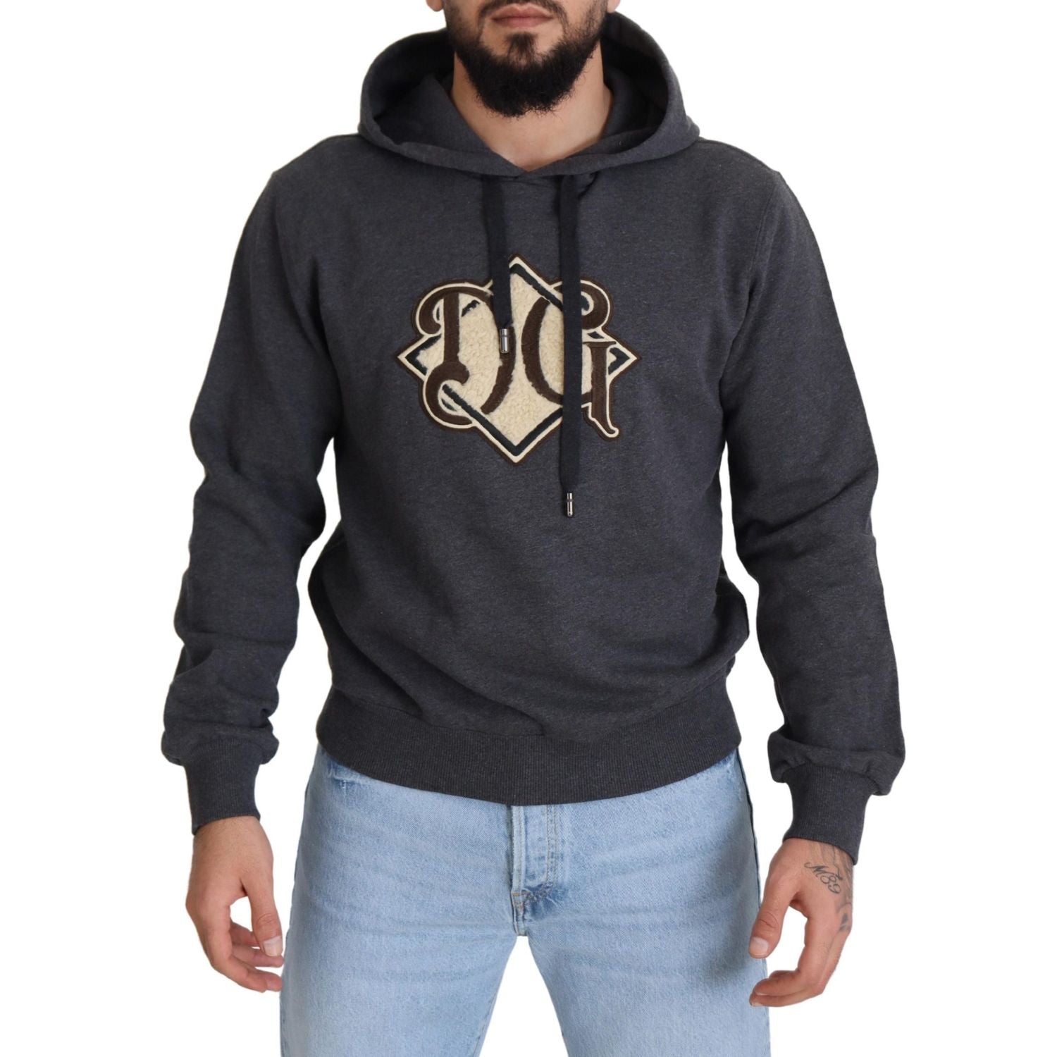 Dolce & Gabbana Gray Logo Cotton Hooded Sweatshirt Sweater