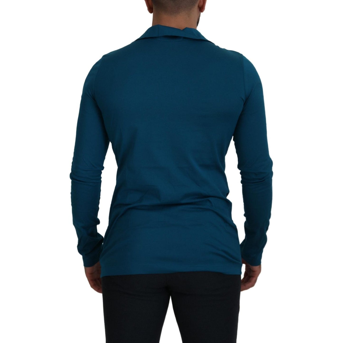 Dolce & Gabbana Blue Cotton Collared Slim Pullover Sweater