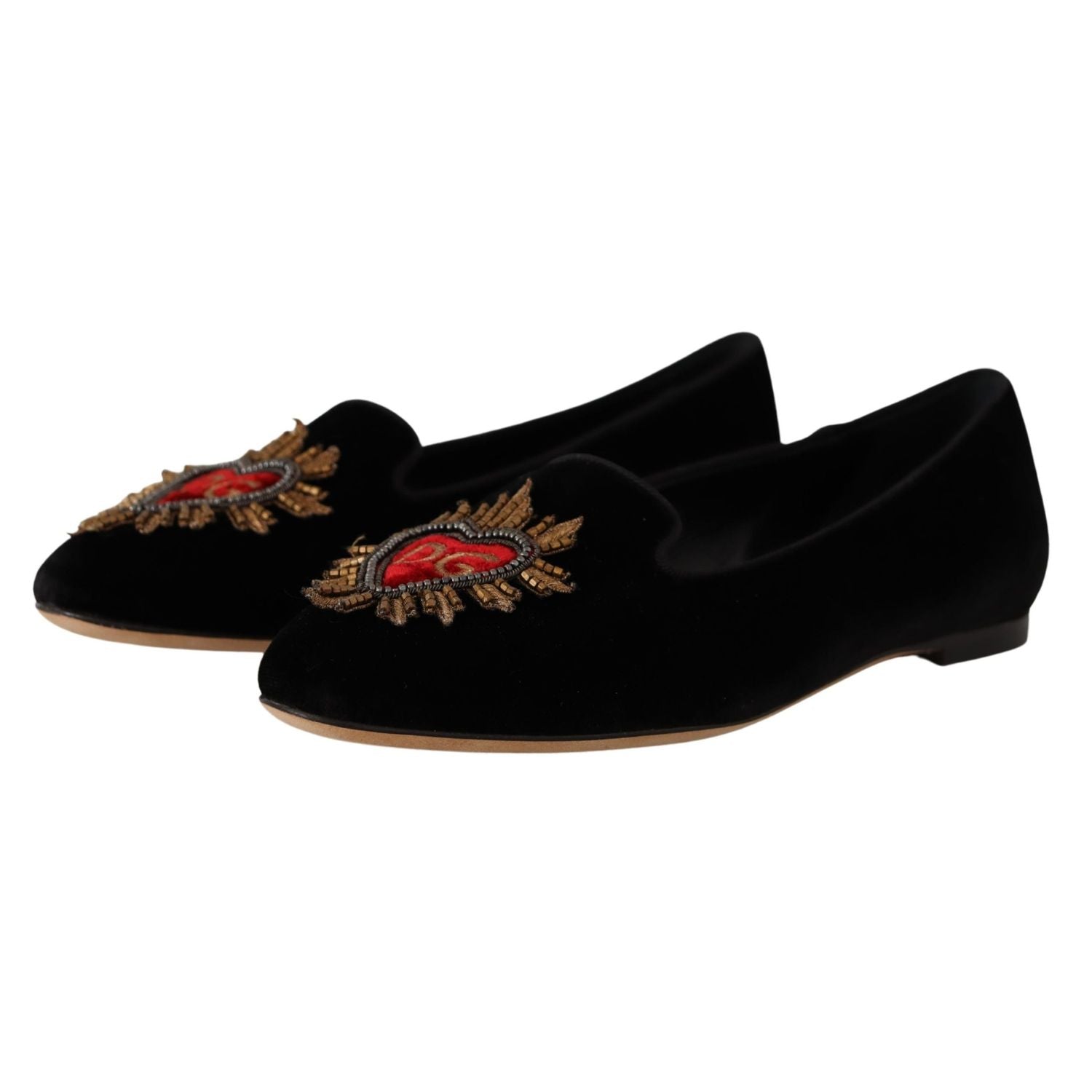 Dolce & Gabbana Black DG Sacred Heart Patch Slip On Flat Shoes