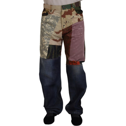 Dolce & Gabbana Multicolor Silk Patchwork Men Denim Jeans