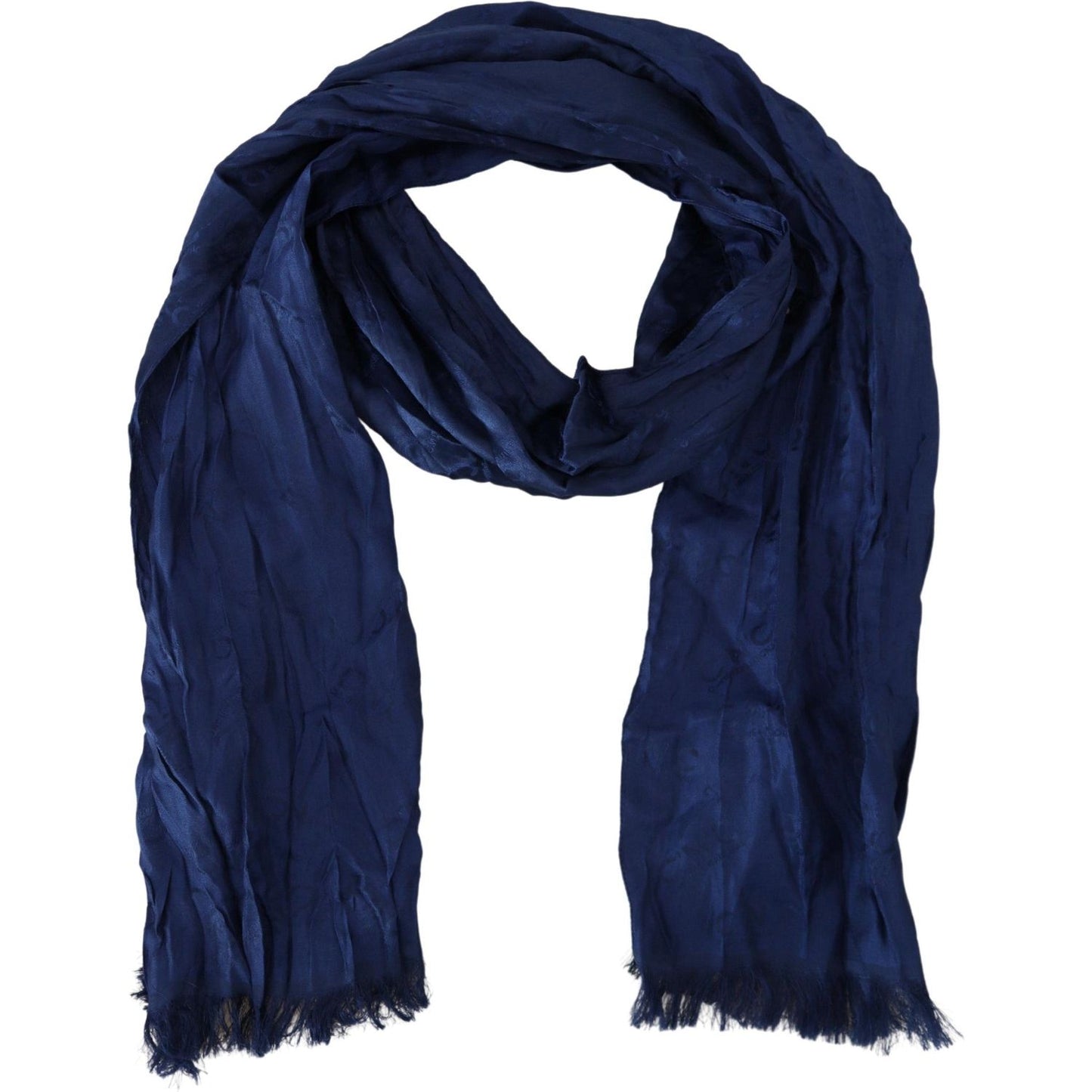 Costume National Blue Silk Shawl Foulard Fringes Scarf
