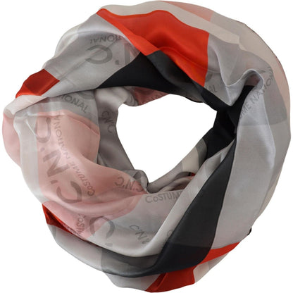 Costume National Gray Red Shawl Foulard Wrap Scarf