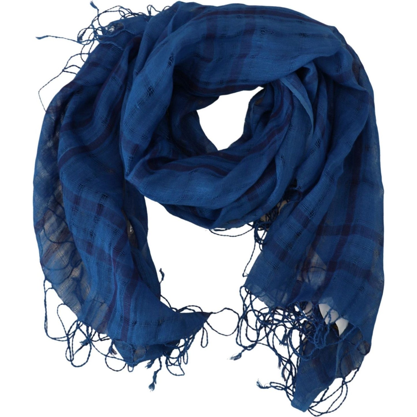 Costume National Blue Linen Shawl Foulard Fringes Scarf