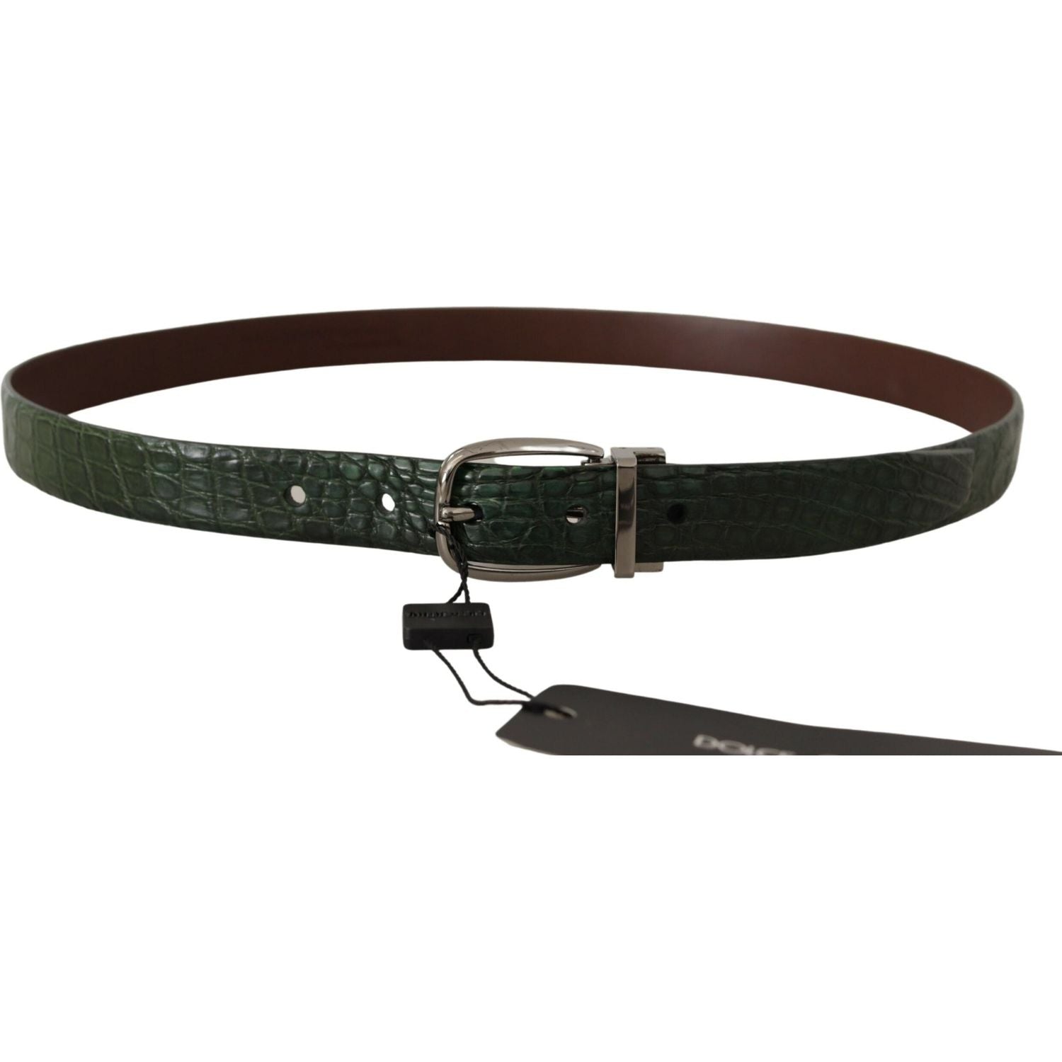 Dolce & Gabbana Green Exotic Leather Silver Buckle Belt