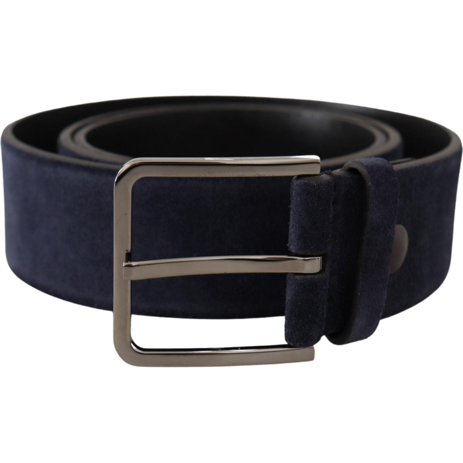 Dolce & Gabbana Navy Blue Velvet Leather Silver Logo Buckle Belt