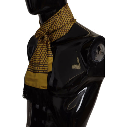 Dolce & Gabbana Yellow Patterned Silk Neck Wrap Fringe Scarf