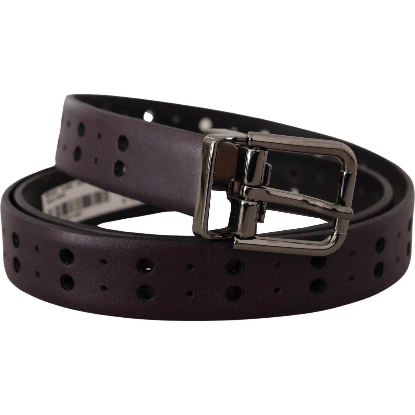 Dolce & Gabbana Burgundy Leather Perforated Metal Buckle Belt