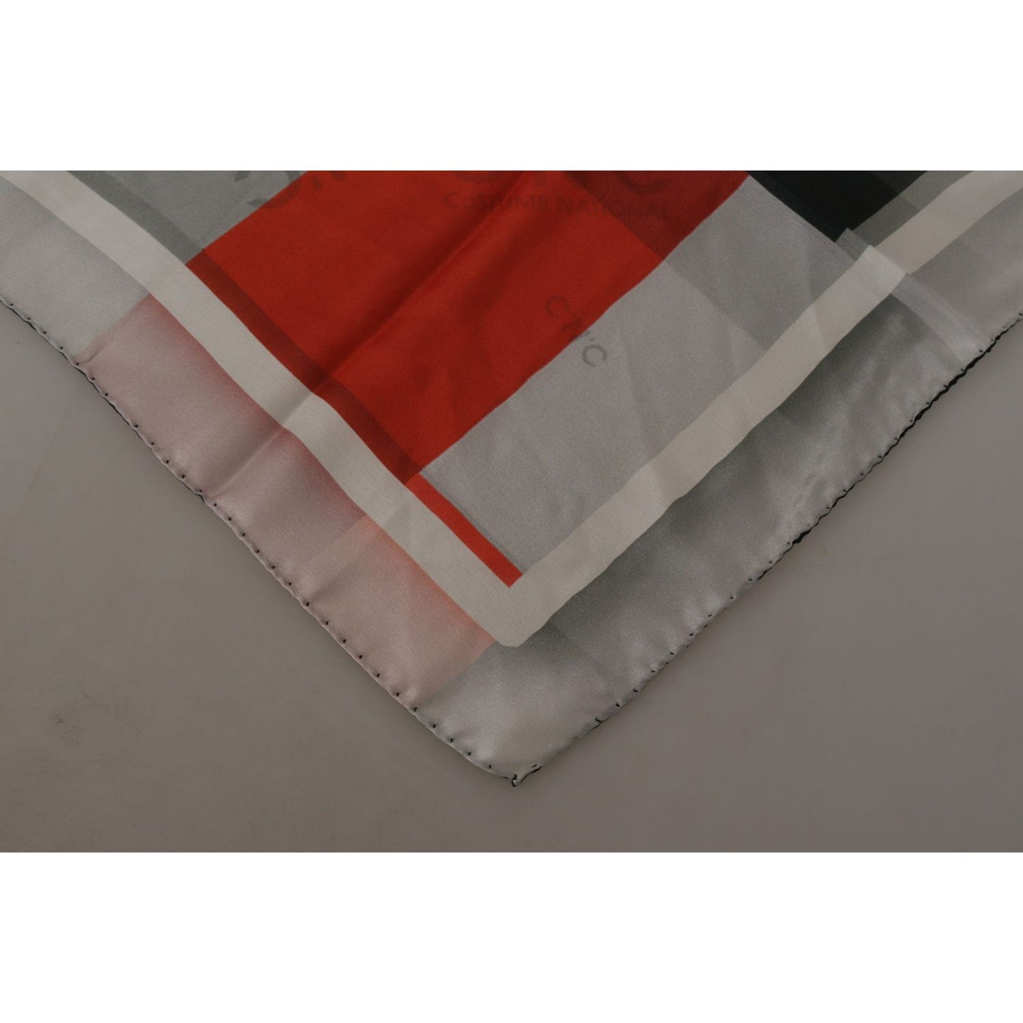 Costume National Gray Red Silk Shawl Foulard Wrap Scarf