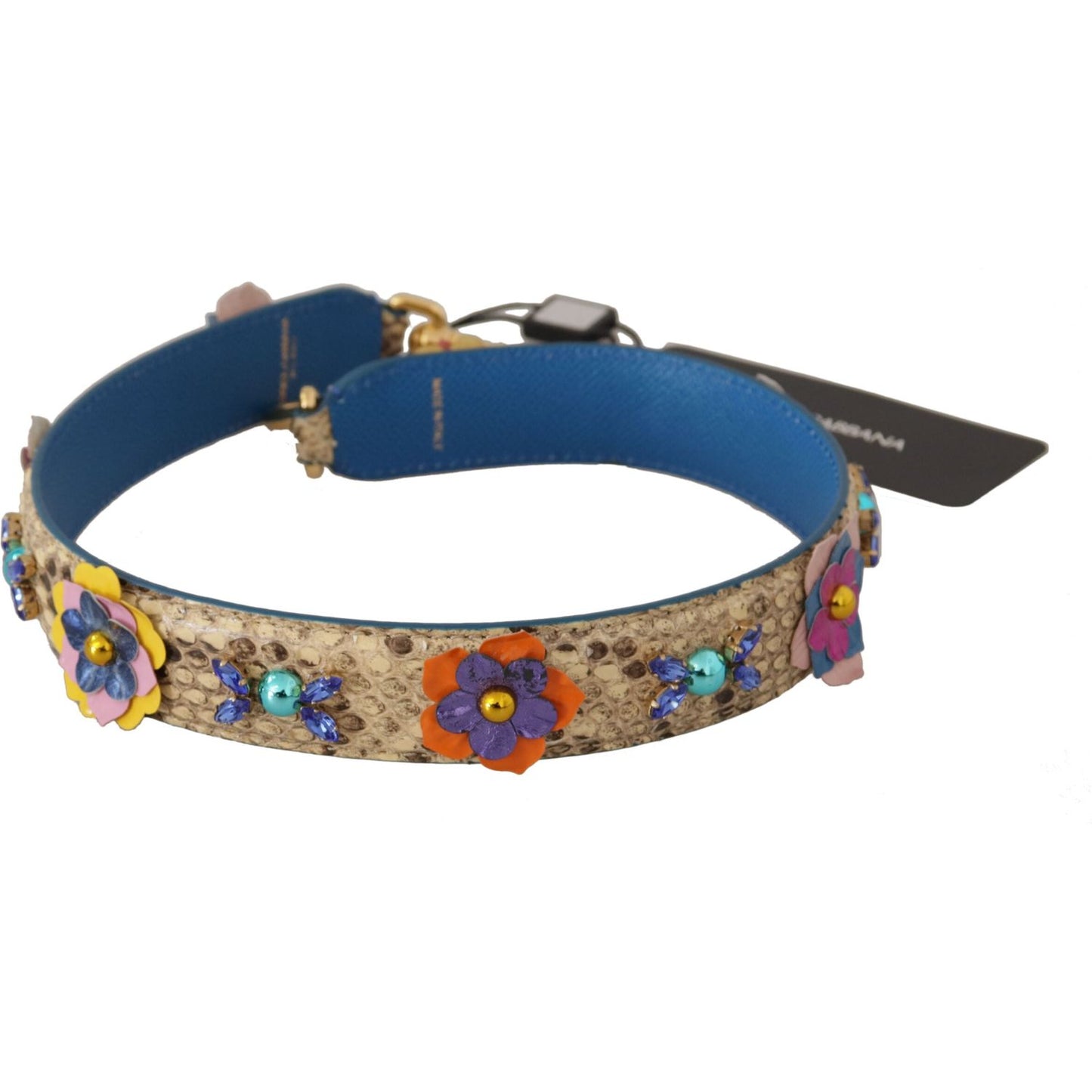 Dolce & Gabbana Beige Python Leather Floral Studded Shoulder Strap