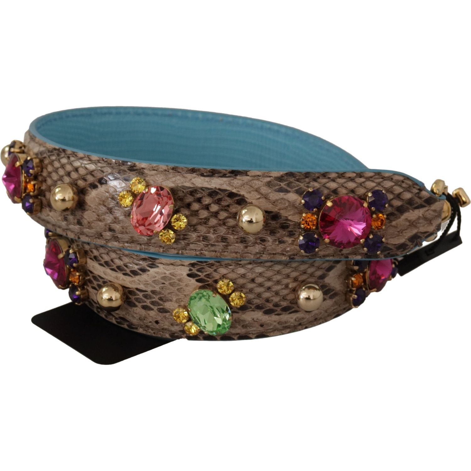 Dolce & Gabbana Brown Exotic Leather Crystals Shoulder Strap