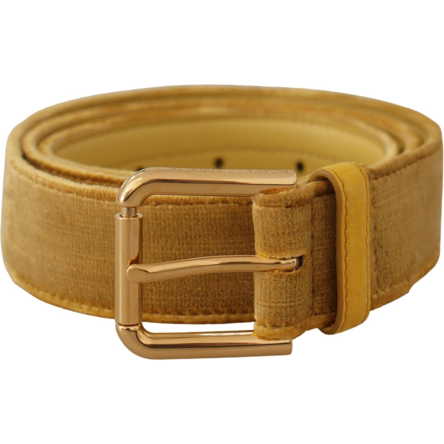Dolce & Gabbana Yellow Velvet Gold Metal Logo Engraved Buckle Belt