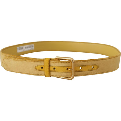 Dolce & Gabbana Yellow Velvet Gold Metal Logo Engraved Buckle Belt