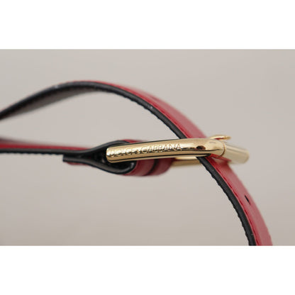 Dolce & Gabbana Red Calf Leather Gold Tone Logo Metal Buckle Belt