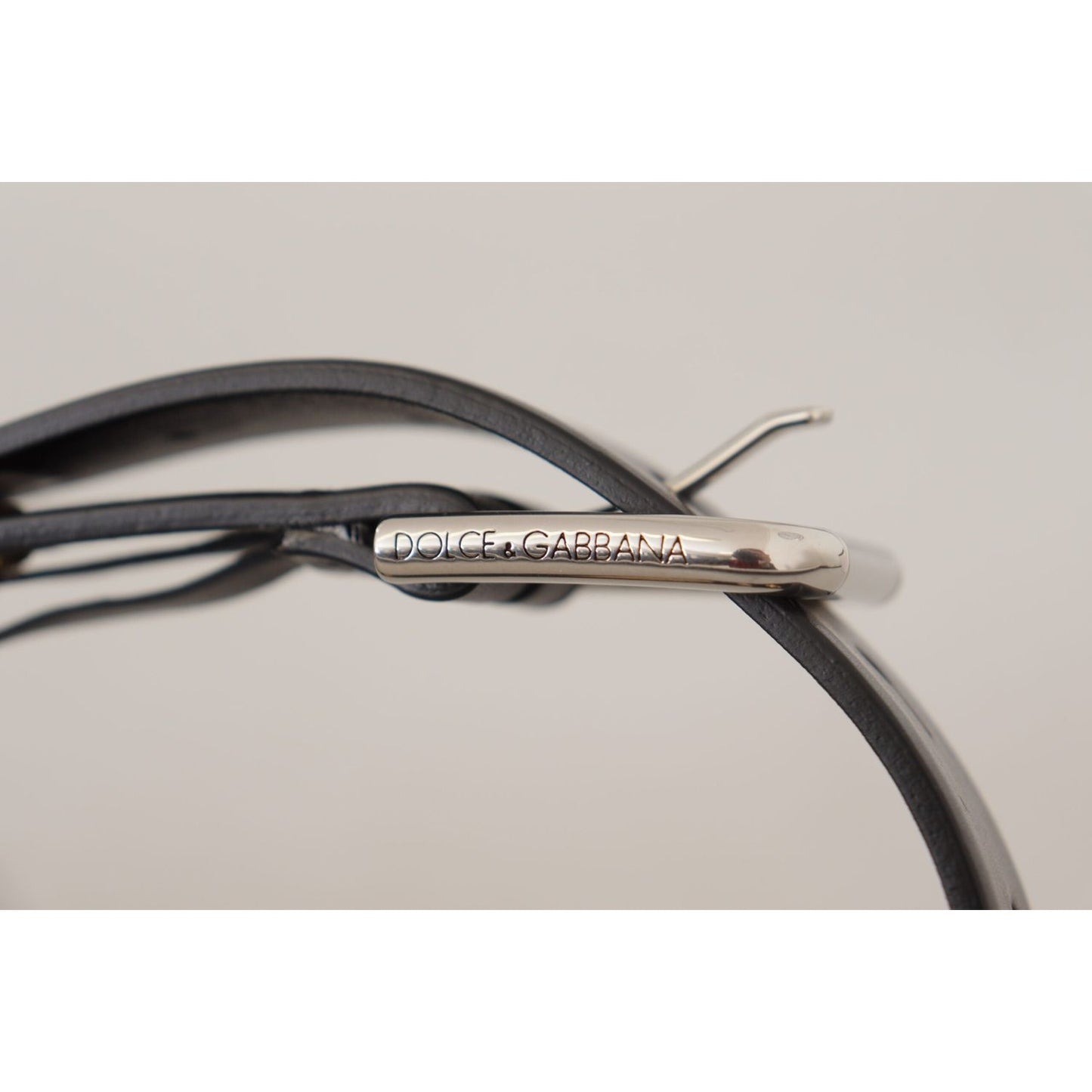 Dolce & Gabbana Black Leather Eyelet Silver Tone Metal Buckle Belt