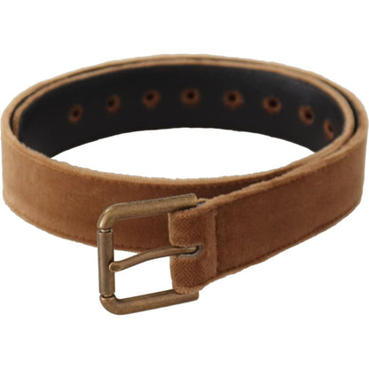Dolce & Gabbana Brown Velvet Bronze Vintage Logo Metal Buckle Belt