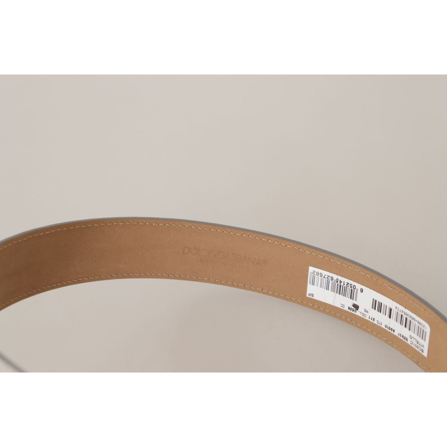 Dolce & Gabbana Silver Leather Gold Tone Logo Metal Buckle Belt