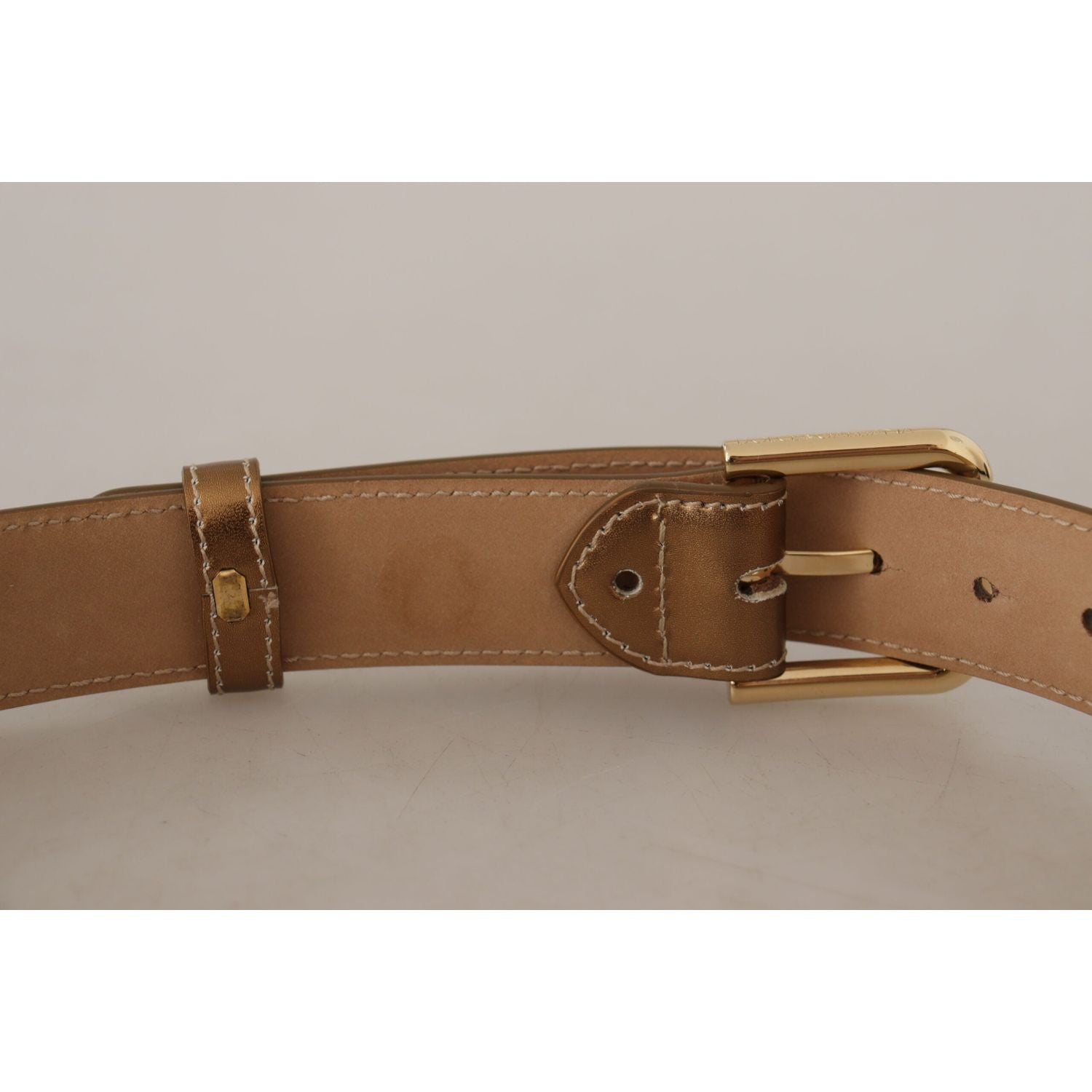 Dolce & Gabbana Bronze Calf Leather Gold Logo Waist Buckle Belt
