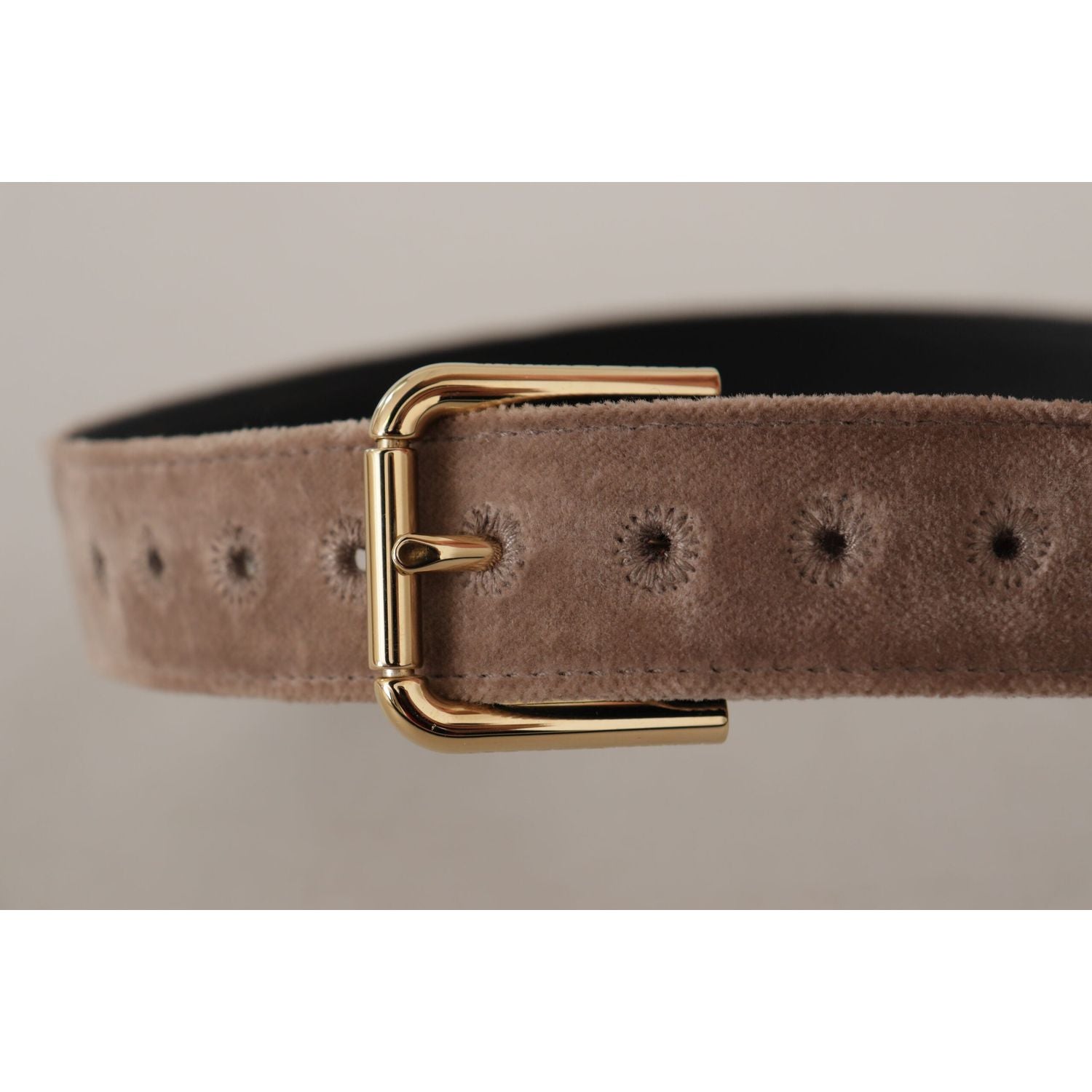 Dolce & Gabbana Light Brown Velvet Gold Tone Logo Metal Buckle Belt