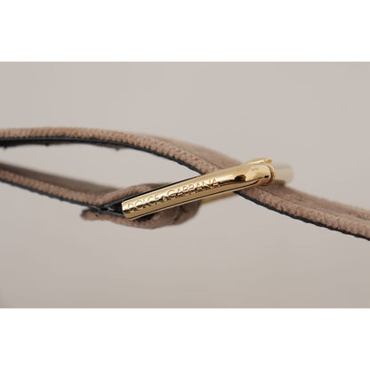 Dolce & Gabbana Light Brown Velvet Gold Tone Logo Metal Buckle Belt