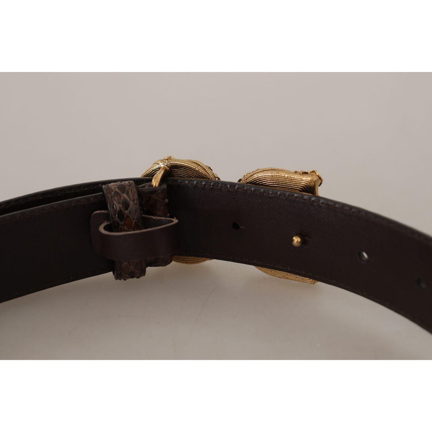 Dolce & Gabbana Brown Amore Animal Print Exotic Leather Logo Buckle Belt