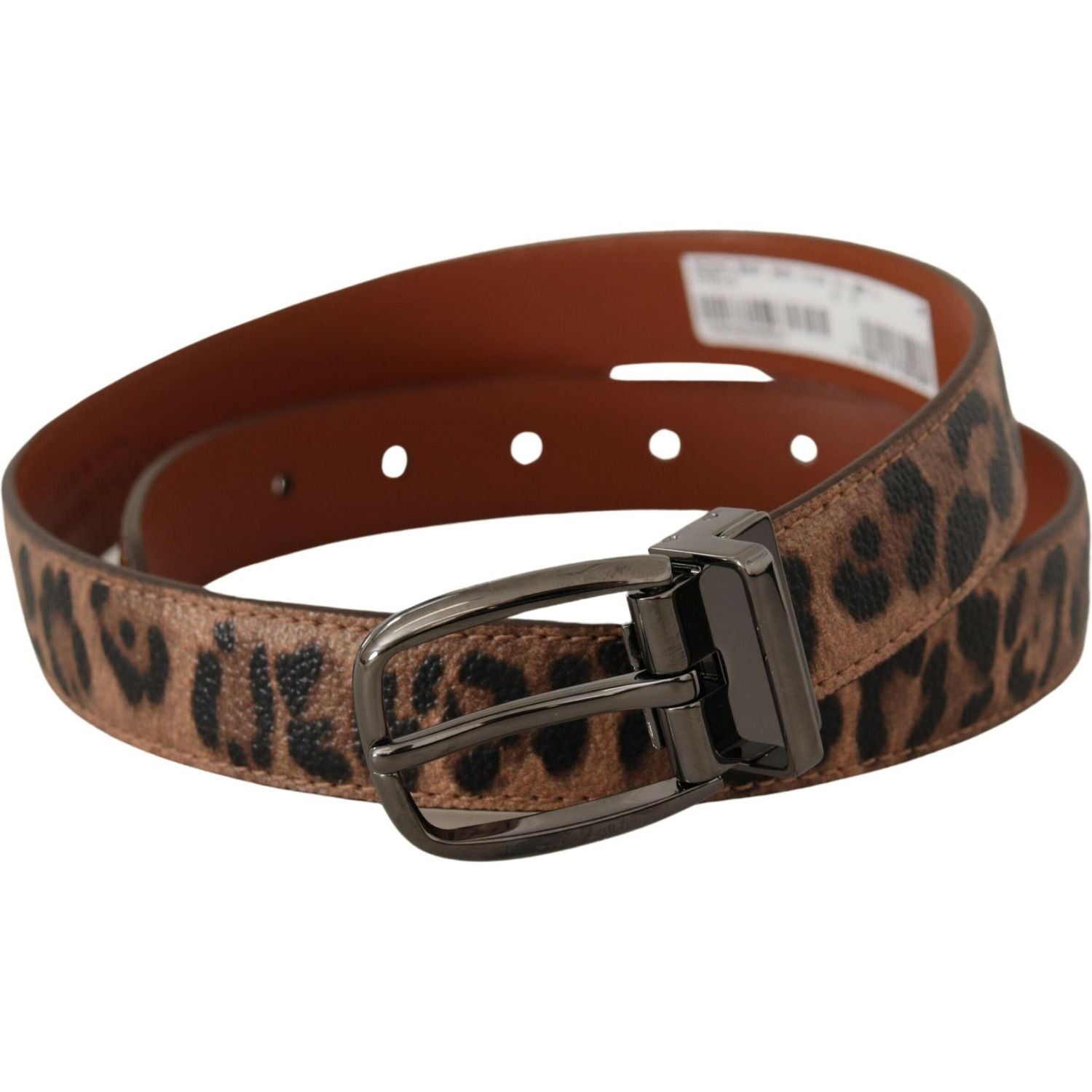 Dolce & Gabbana Brown Leopard Embossed Leather Buckle Belt