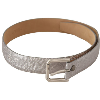 Dolce & Gabbana Metallic Silver Leather Metal Waist Buckle Belt