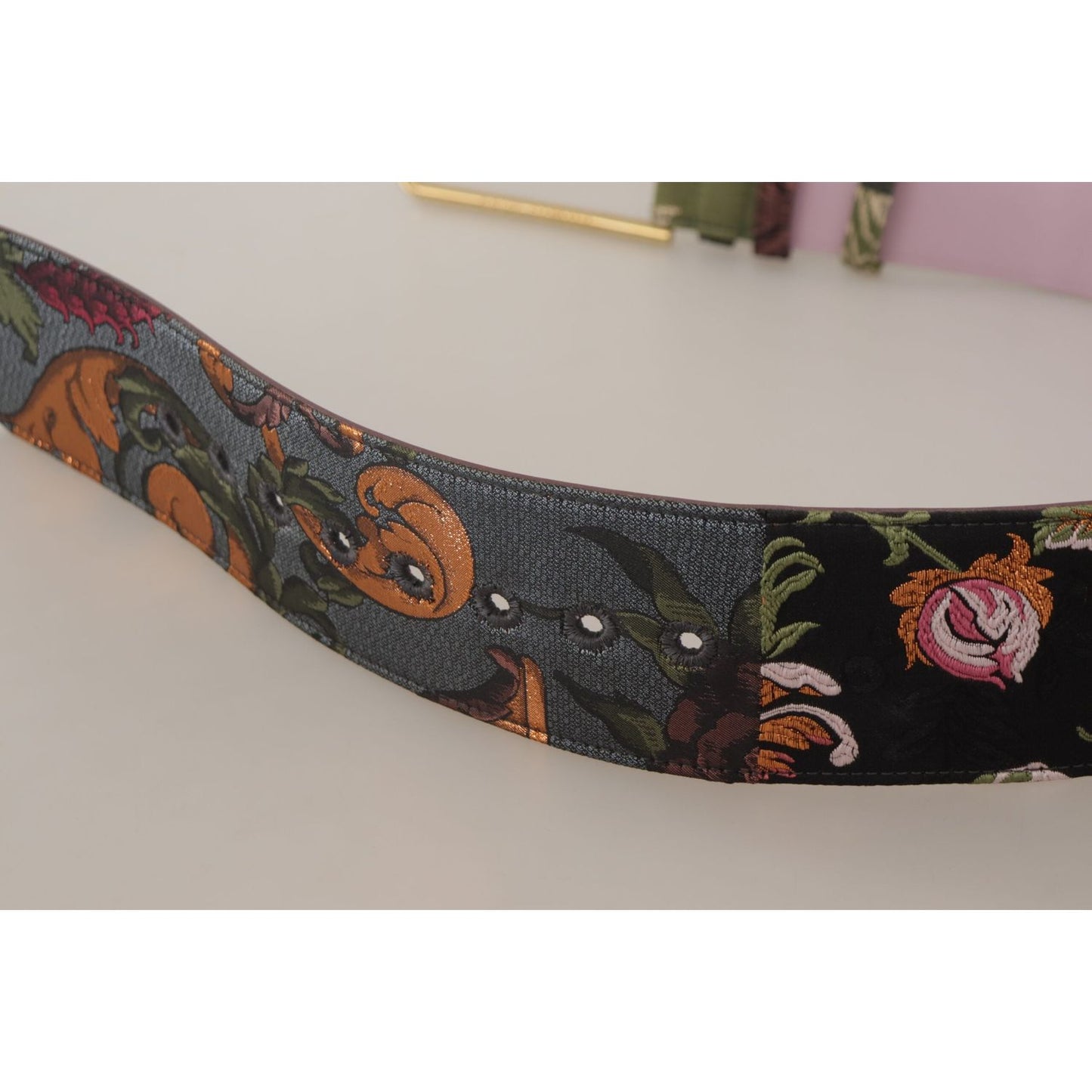 Dolce & Gabbana Multicolor Leather Embroidered Gold Metal Buckle Belt