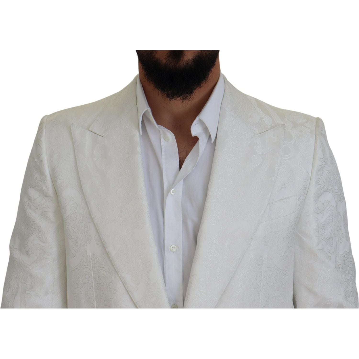 Dolce & Gabbana White Floral Brocade Trench Coat Jacket