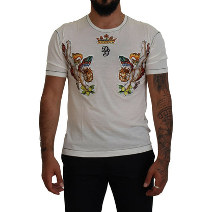 Dolce & Gabbana White Printed Short Sleeves Men T-shirt