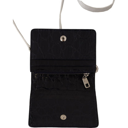 Dolce & Gabbana Blue White Caiman Leather Strap Card Holder Wallet