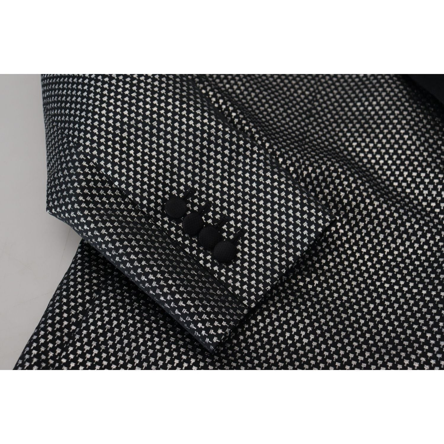 Dolce & Gabbana Black Silver Jacquard Slim Fit Jacket Blazer